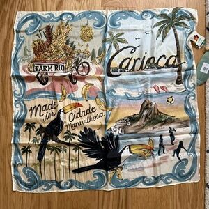 Farm Rio 100% silk scarf (and oversized light blue tshirt and tote bag)